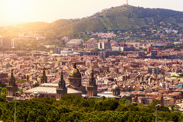Aerial view of Barcelona and National Art Museum. Spain