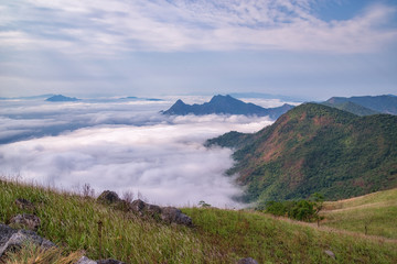 Landscapes on the peak of mountain and Mist at Phu chi fa in Chi