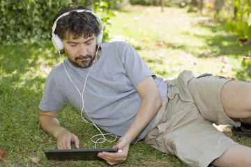 man with tablet