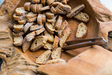 Slices of bread in bowl