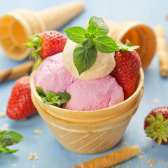 Ice Cream in waffle basket