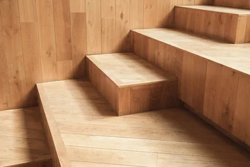Fototapete Treppen Abstrakter leerer Innenraum, natürliche Holztreppen