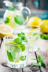 summer iced drink with lemon and mint