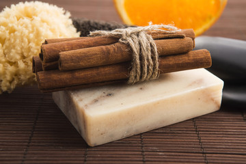Bar of soap with cinnamon and orange