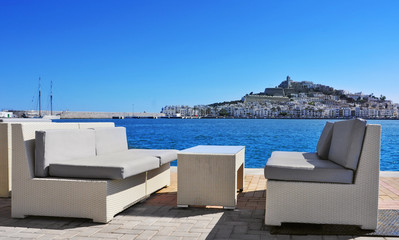 Fototapeta premium Sa Penya and Dalt Vila districts in Ibiza Town, Spain