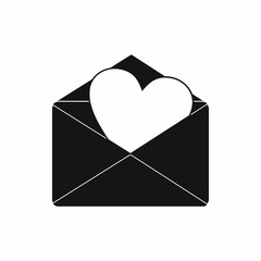 Envelope with heart icon, simple style