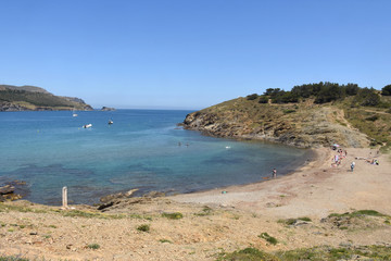 Naklejka na ściany i meble Beach of de Ras cape in Colera, Costa Brava, Girona province, Catalonia