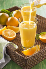 Pouring Freshly Squeezed Orange Juice into Glass