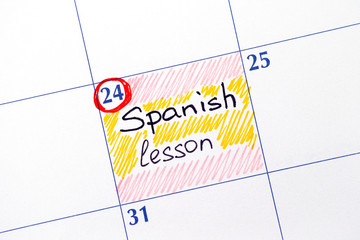 Reminder Spanish lesson in calendar