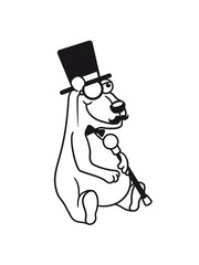 sir mr gentlemen claus cylinder monokel glasses mustache mustache sitting thick grizzly bear comic cartoon