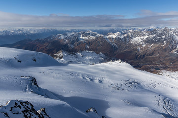 Fototapeta na wymiar Panoramic view to Italian Alps from matterhorn glacier paradise to Alps, Switzerland