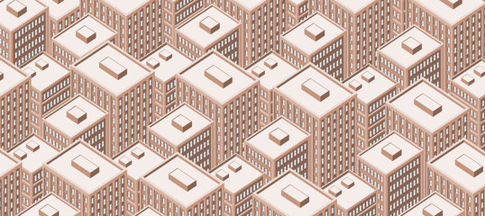 Big isometric city with tall buildings. Skyscrapers.