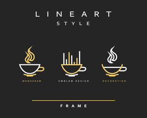 Icon cups . Emblem line art design. Elegant brochure for restaurant and coffee. Design menu