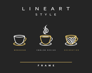 Icon cups . Emblem line art design. Elegant brochure for restaurant and coffee. Design menu