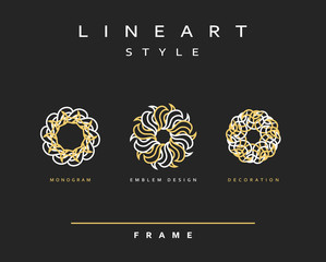 Set of elegant line art design. Monogram design element. Line art pattern for use in the design . Monogram decor . Emblem design.