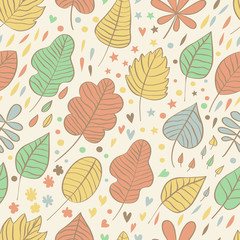vector autumn leave drawn seamless pattern