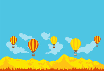 Colorful hot air balloons flying over the mountain
