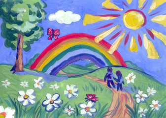 Fototapeta na wymiar child drawing of summer