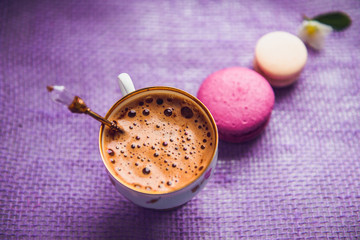 French macarons with white flowers