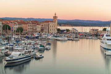Fototapeta na wymiar Bird eye view of the La Ciotat port at the evening, Provence, France