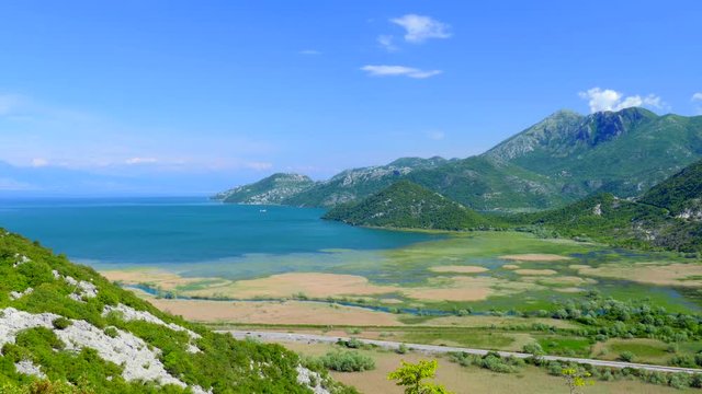 Panorama Skadar lake on the Balkans with wonderful landscape in Montenegro.Time lapse