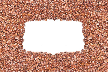Rahmen aus Kaffeebohnen isoliert auf weißem Hintergrund