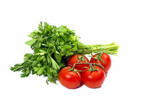 linking of parsley and bunch of tomatoes