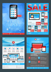 Set of Business Flyer Design Templates for Mobile Application or New Smartphone. Vector Brochure Design Layout Template. Red and Blue Colors