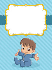 Card with a baby boy. Cute toddler.