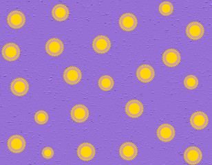 Pattern of yellow stylized flowers on rough purple background