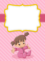 Card with a baby girl. Cute toddler.