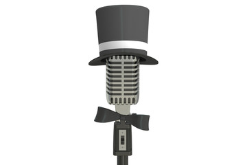 microphone with cylinder hat and bow tie, 3D rendering
