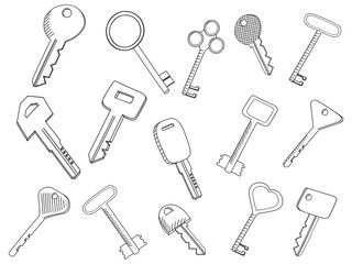 Keys set coloring book vector illustration