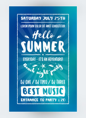 Summer Beach Party Flyer or Poster. Night Club Event. Summer Night Party. Vector Flyer Design Template