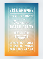 Summer Beach Party Flyer or Poster. Night Club Event. Summer Night Party. Vector Flyer Design Template