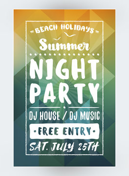 Summer Beach Party Flyer or Poster. Night Club Event. Summer Night Party. Vector Flyer Design Template