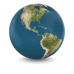 3D Illustration of Cloudless Planet Earth Isolated on White - Elements of this image furnished by NASA