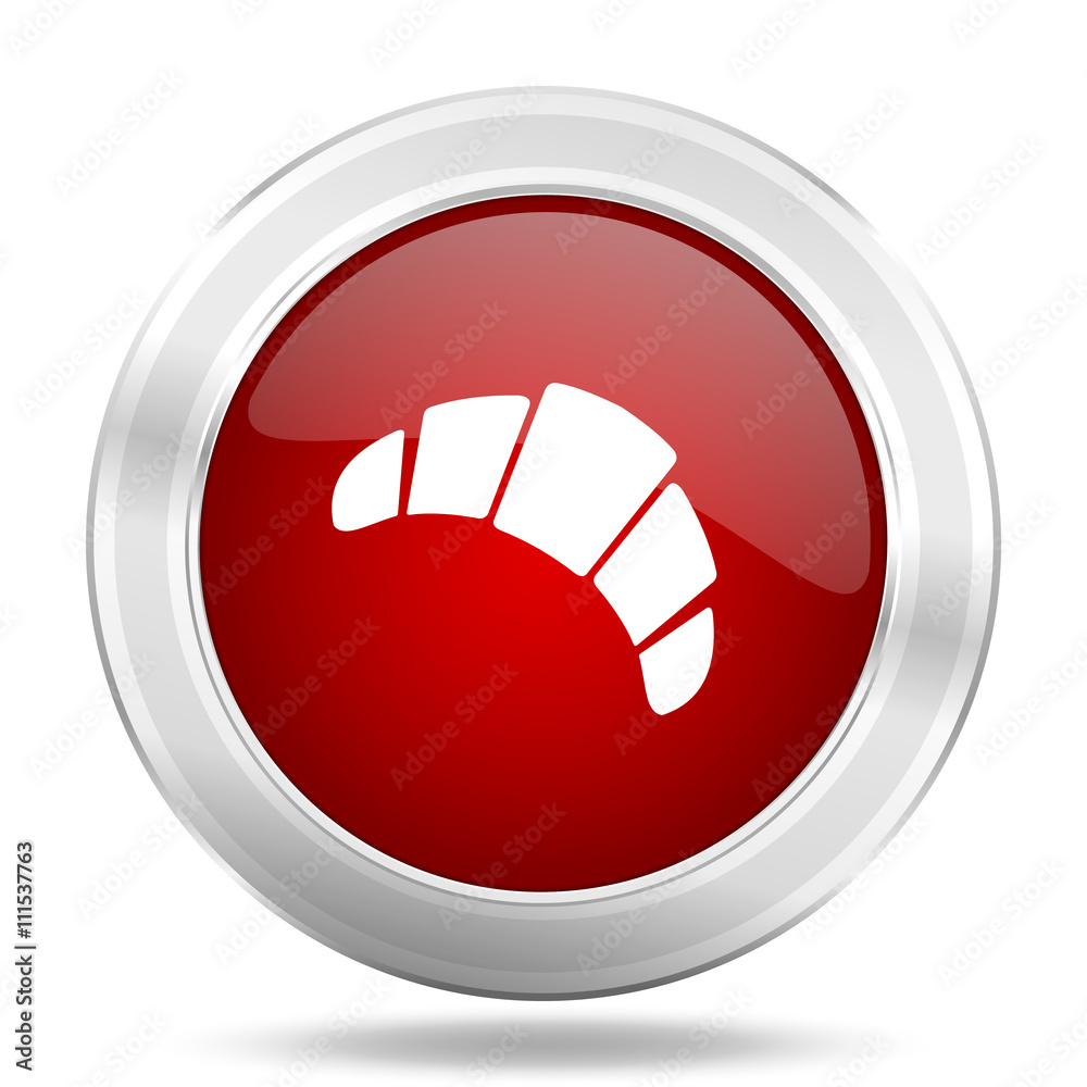 Poster croissant icon, red round glossy metallic button, web and mobile app design illustration