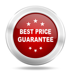 best price guarantee icon, red round glossy metallic button, web and mobile app design illustration