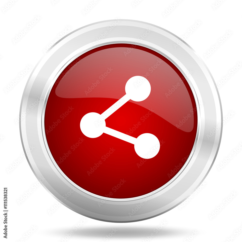 Poster share icon, red round glossy metallic button, web and mobile app design illustration