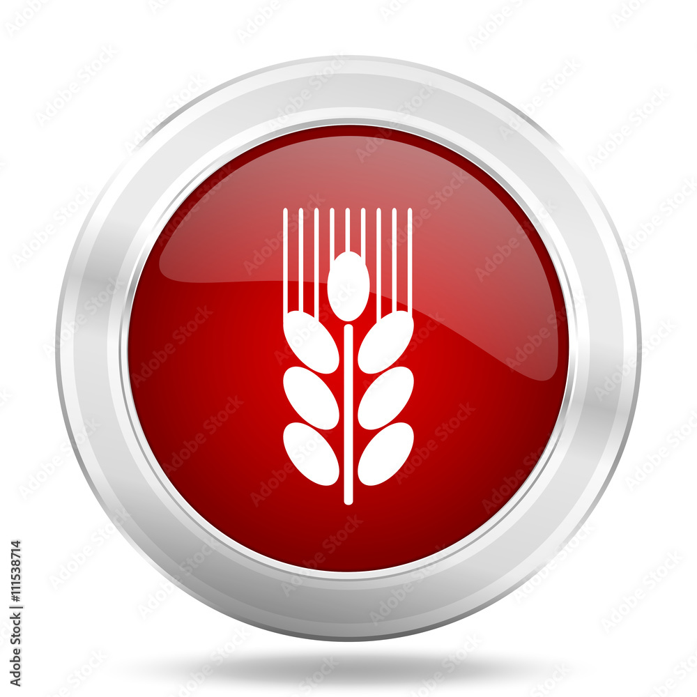 Aufkleber grain icon, red round glossy metallic button, web and mobile app design illustration