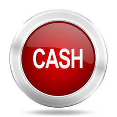 cash icon, red round glossy metallic button, web and mobile app design illustration