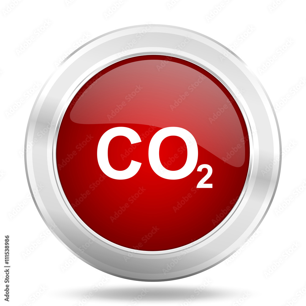 Poster carbon dioxide icon, red round glossy metallic button, web and mobile app design illustration