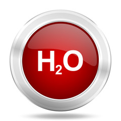 water icon, red round glossy metallic button, web and mobile app design illustration