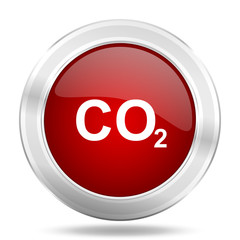 carbon dioxide icon, red round glossy metallic button, web and mobile app design illustration