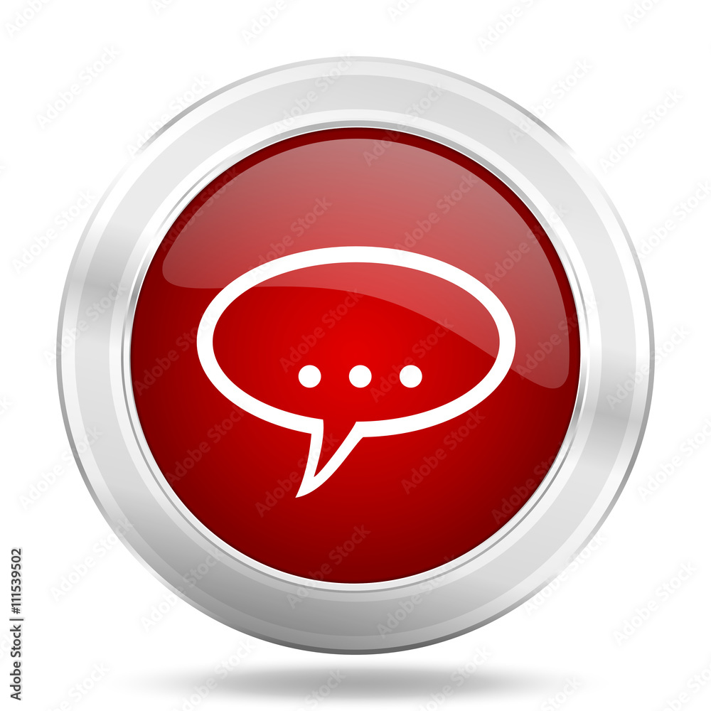 Poster forum icon, red round glossy metallic button, web and mobile app design illustration