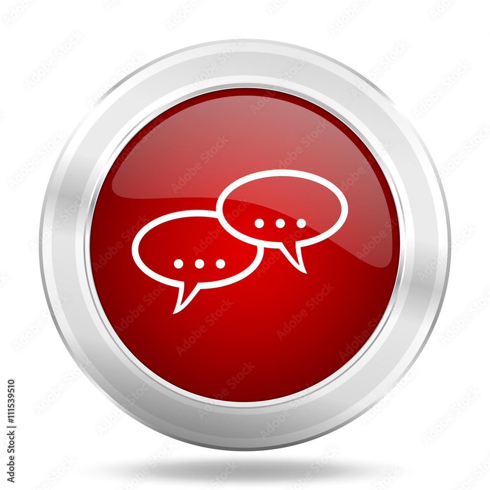 Poster forum icon, red round glossy metallic button, web and mobile app design illustration