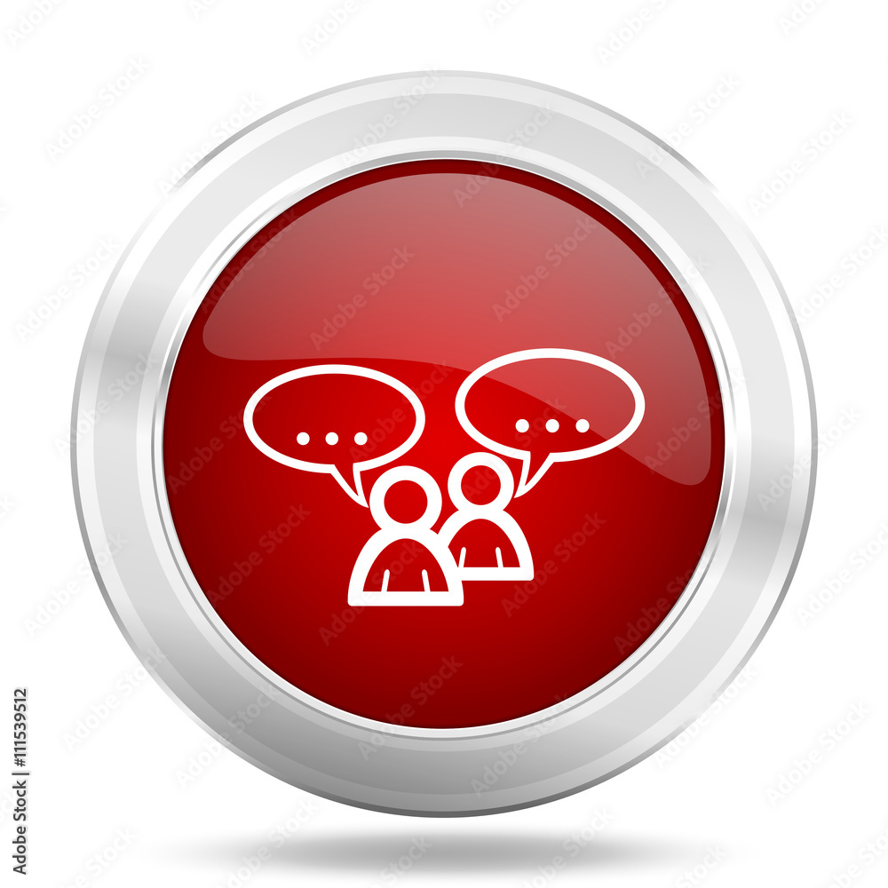 Poster forum icon, red round glossy metallic button, web and mobile app design illustration