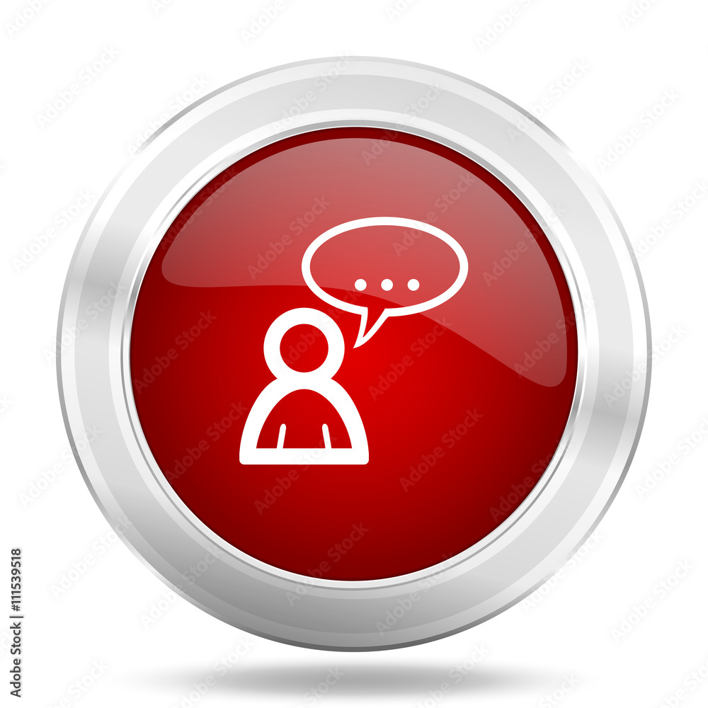 Poster forum icon, red round glossy metallic button, web and mobile app design illustration