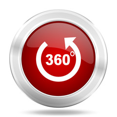 panorama icon, red round glossy metallic button, web and mobile app design illustration